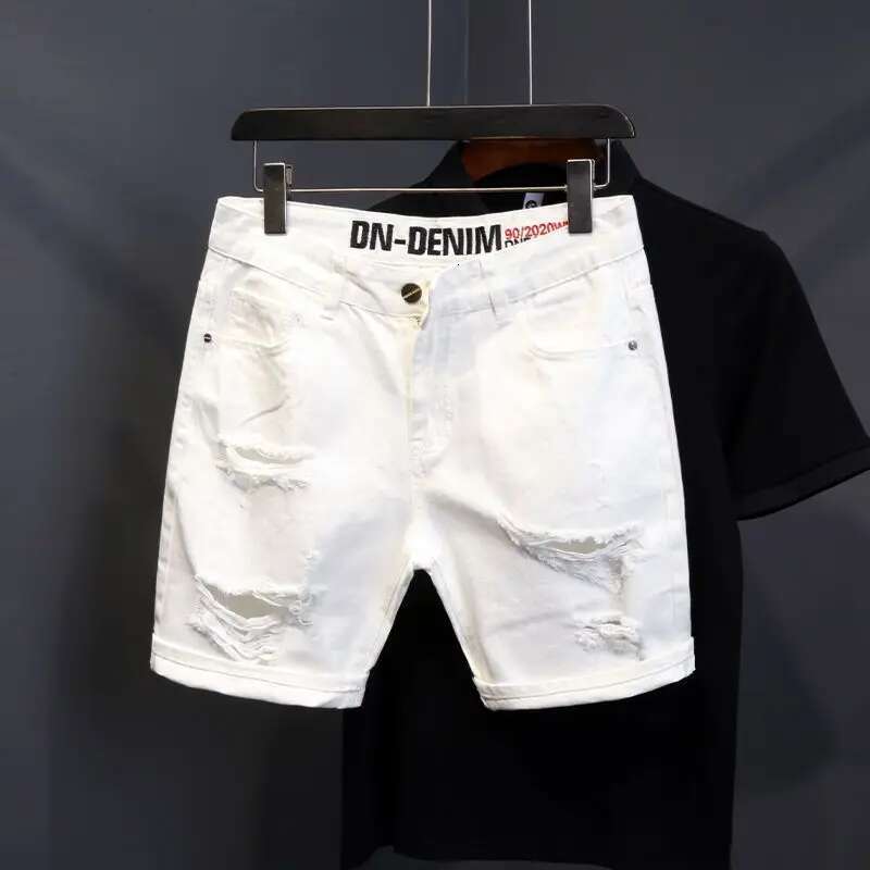 Man Denim Shorts With Text Ripped Embroidery Short Jeans Pants For Men Designer Popular New In Original Trend 2024 Summer Retro