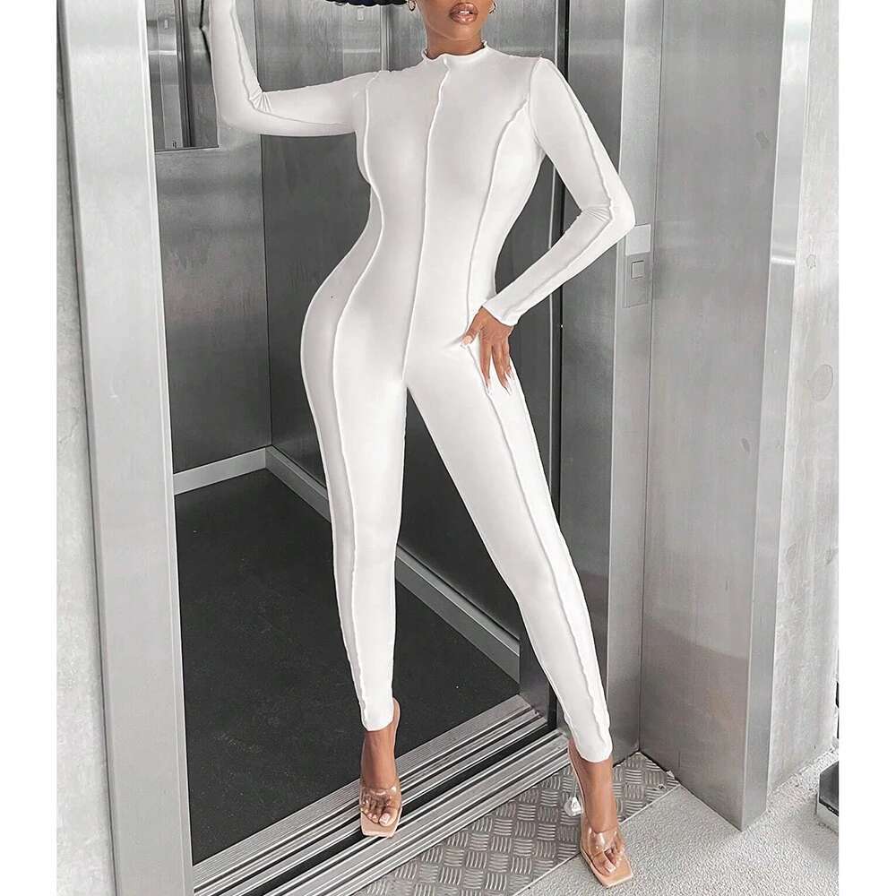 Mia Muse Women's Autumn Winter Simple Plain E Design Long Sleeve Crew Neck Ankle Fashion Jumpsuits