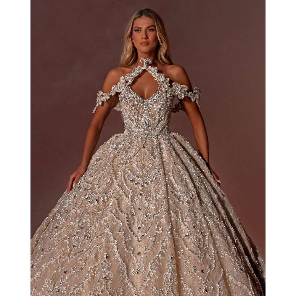 The Crystal Ball Gown Off Shoulder Beaded Lace Plus Size Wedding Dresses Custom Novia Dress