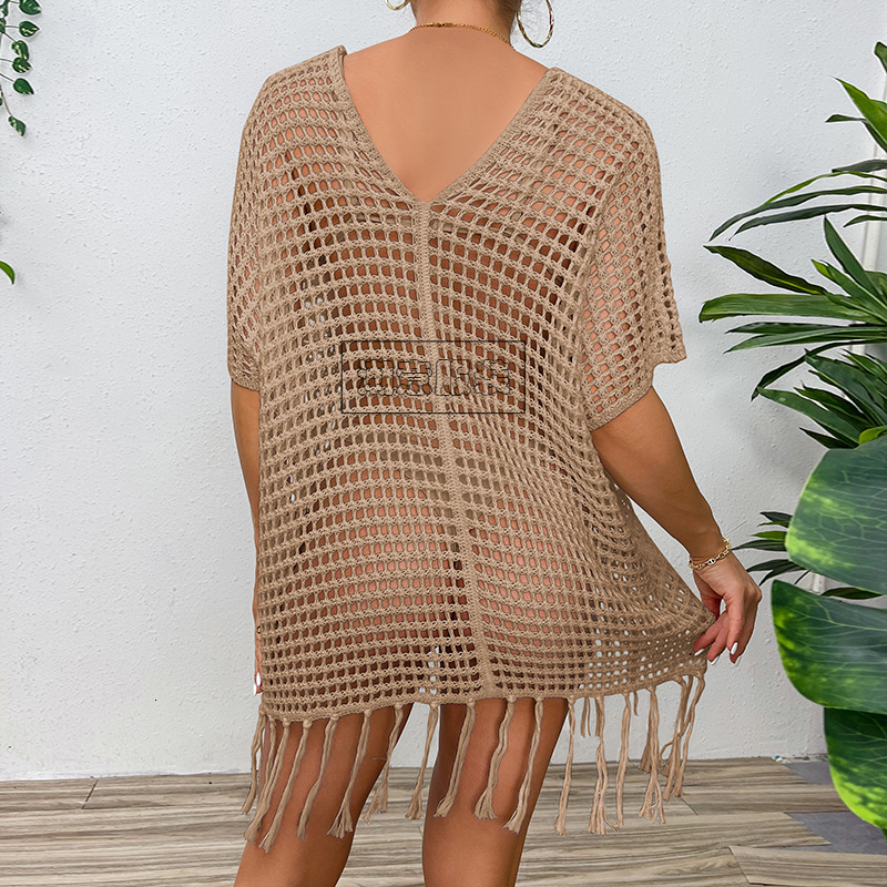Beach Vacation Sexy Loose Fitting Pullover Tassel Hollowed Out See Through Sunscreen Suit Bikini Beach Cover