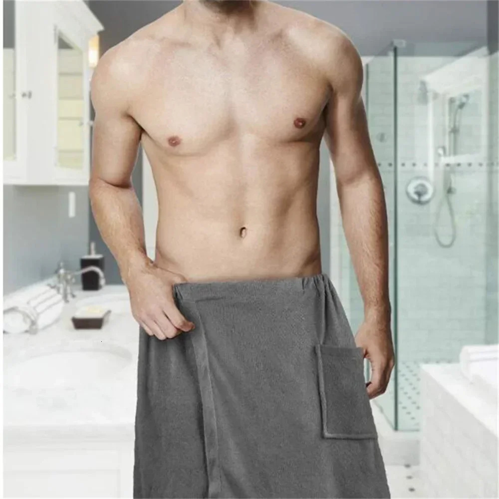 Mens soft wearable bath towel with pocket bathroom shower bag sauna gym swimming holiday spa beach Toalla De Praia 250310
