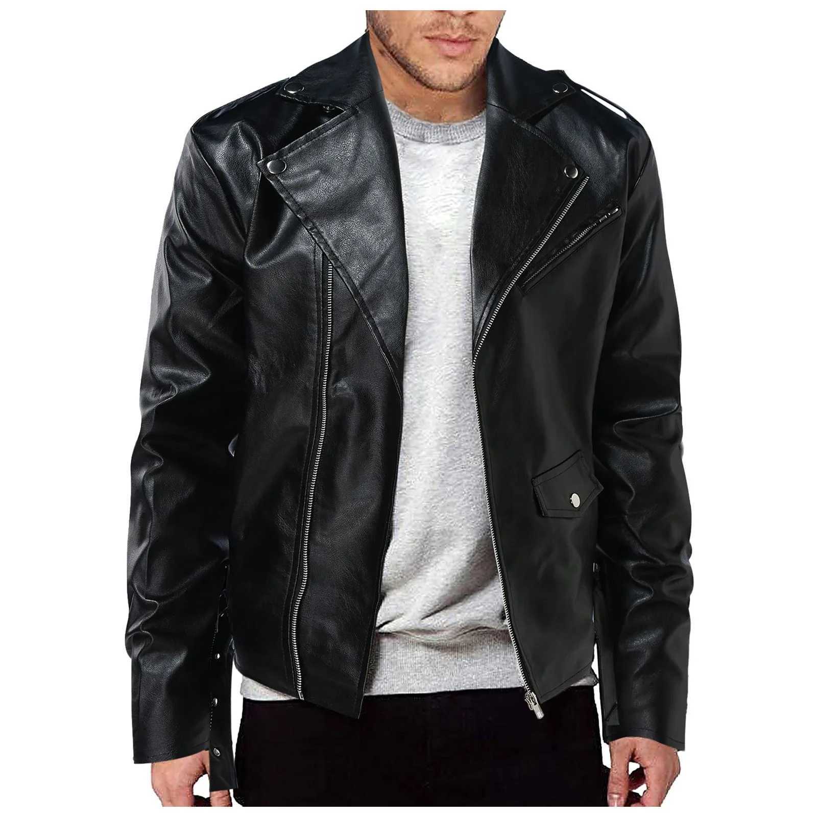 Pu Leather Stylish Jacket Mens Autumn Winter Outwear Lapel Pu Leather Jacket Motorcycle Male Coats For Male Slim-Fit T250311