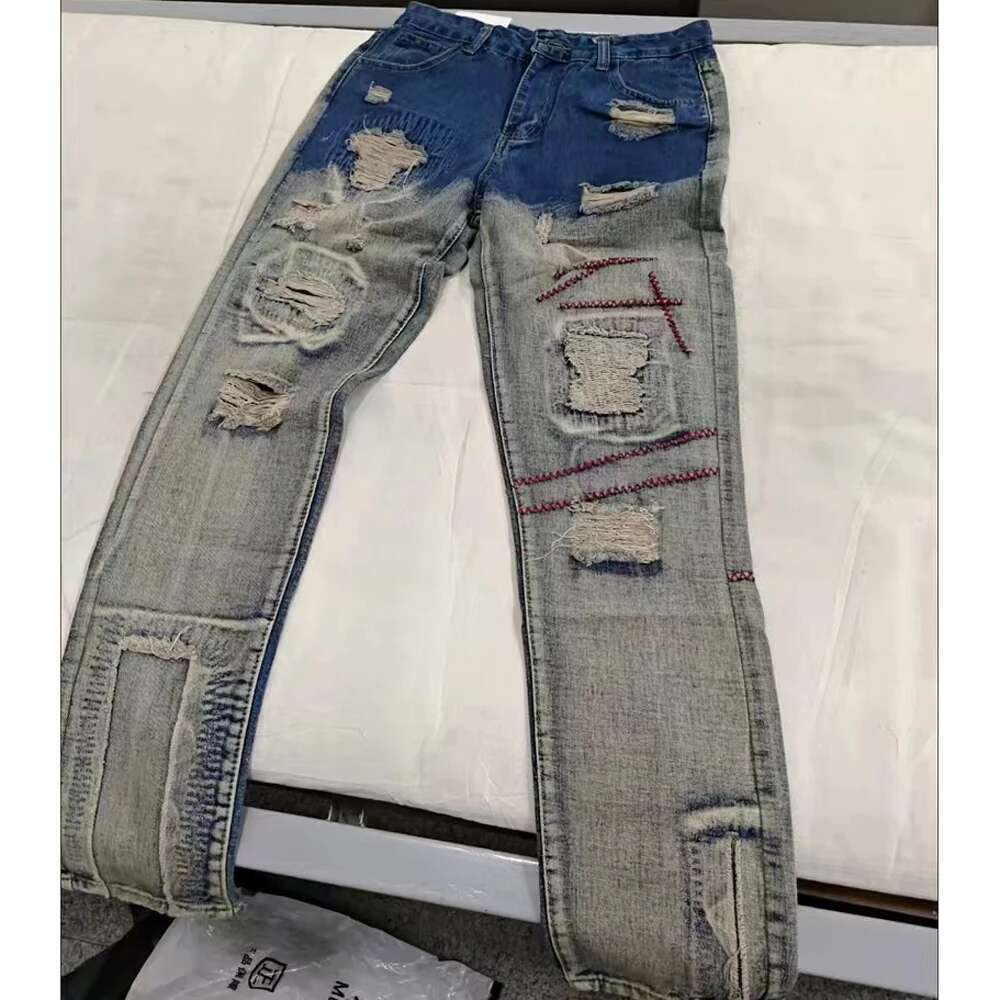 Broken Hole Slim Fit Hip hop Fashion Designer Streetwear Patchwork Jeans Elastic Gothic Pants Outdoor Casual Pants Men s Sports Pants
