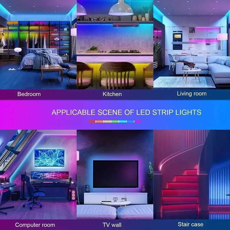 100ft(2 Rolls Of 50ft)LED Strip Lights For BedroomSmart Rope Strip Lights With 44-Key RemoteRGB Color Changing Music Sync Z250311