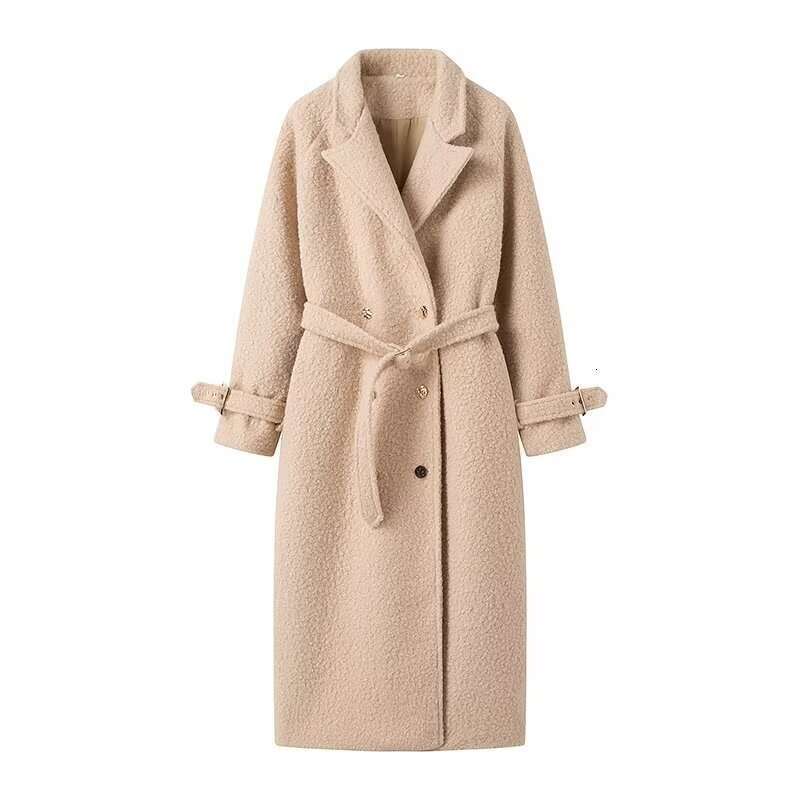 Zatrax-2024 Spring And Autumn Monsoon Women's Belt Double Row Button Long Woolen Loop Windcoat Coat