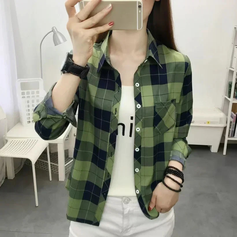 2014 Spring and Autumn College Style Womens Long sleeved Bottom Cardigan Fashion Checkered Shirt 250311