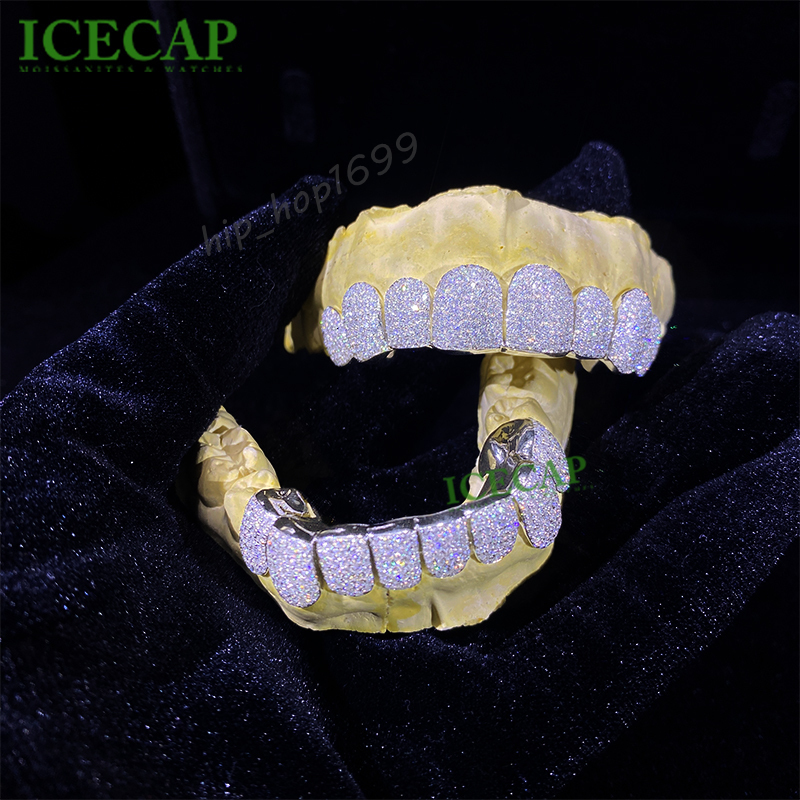 8 on 8 Custom 925 Sliver VVS Moissanite Grillz Iced Out Womens and Men Hip Hop Jewelry Grillz Teeth Diamond Moissanite Grillz