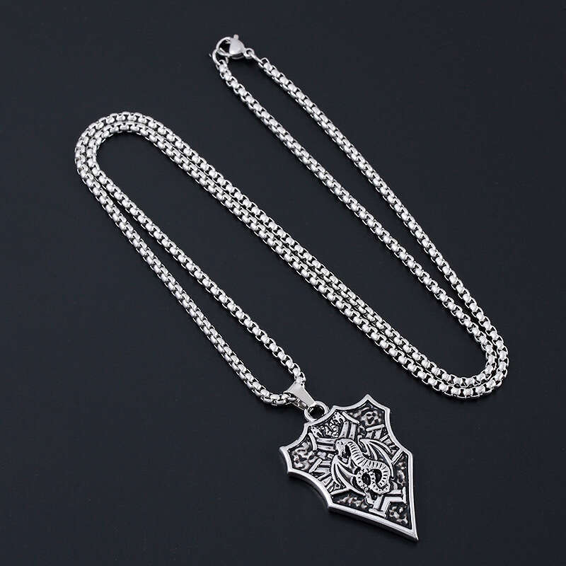 Dragon Knight Badge Shield Necklace Trendy Punk Titanium Steel Personalized Men's Hip Hop Pendant Sweater Chain