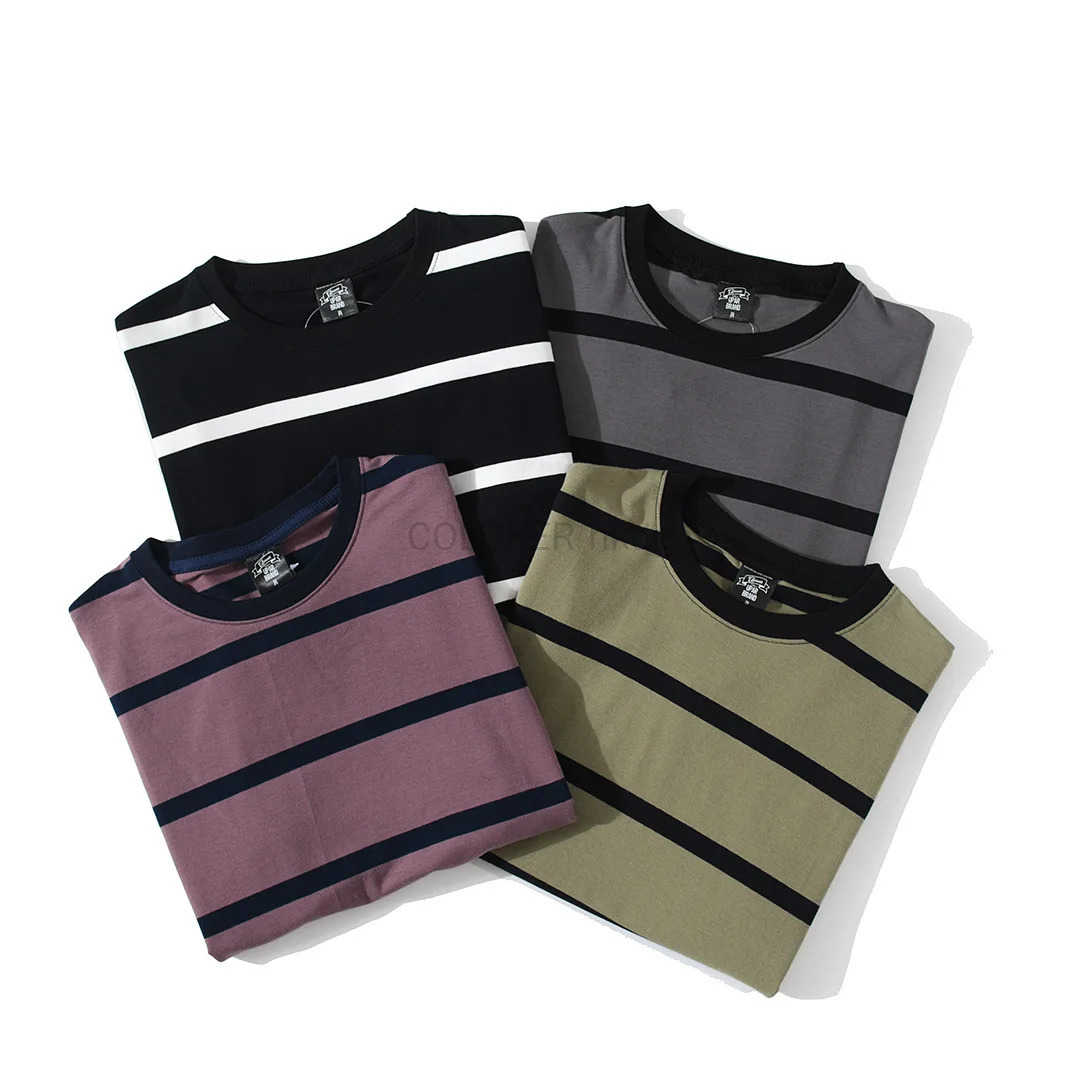 Summer Y2K retro striped mens T-shirt cotton short sleeved T-shirt High Street Basic All match Tops mens street clothing 250310