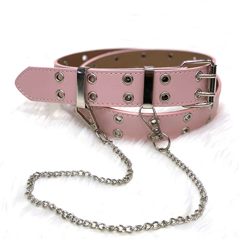 Punk PU Leather Waist Belt Hip-hop Fashion Pin Buckle Black Adjustable Waistband With Chain For Ladies Girls Women Jeans 250303