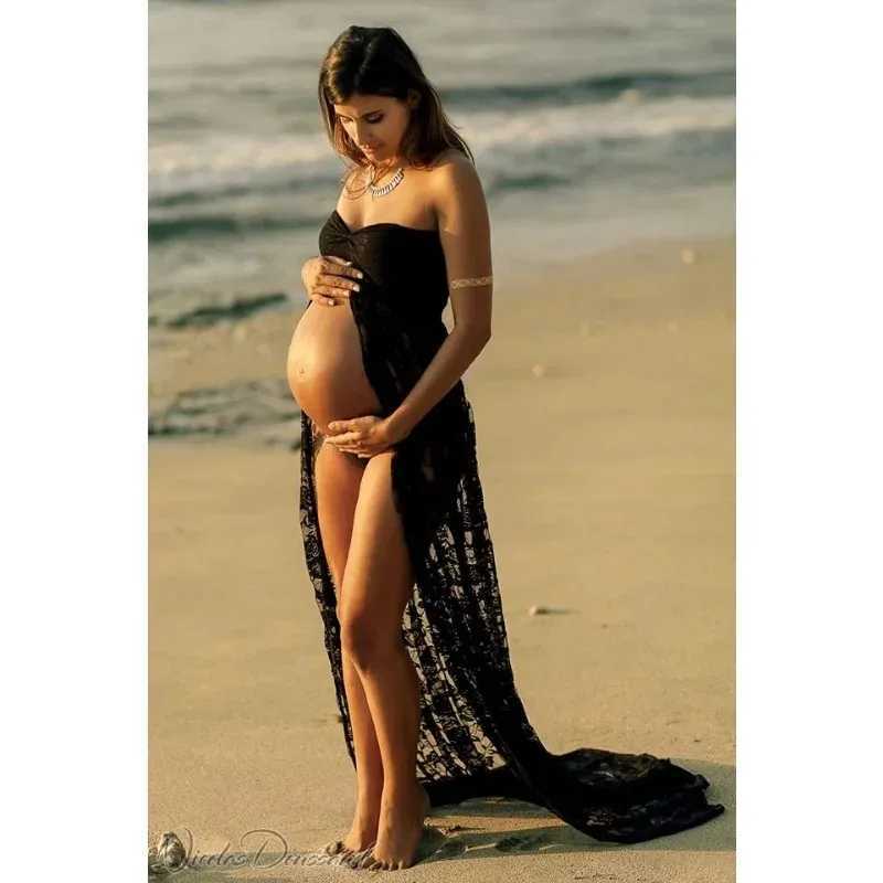Sleeveless Lace Pregnant One Line Neck Tailed Bra Photography Maternity Dress for Photoshoot Pregnancy Women X250224