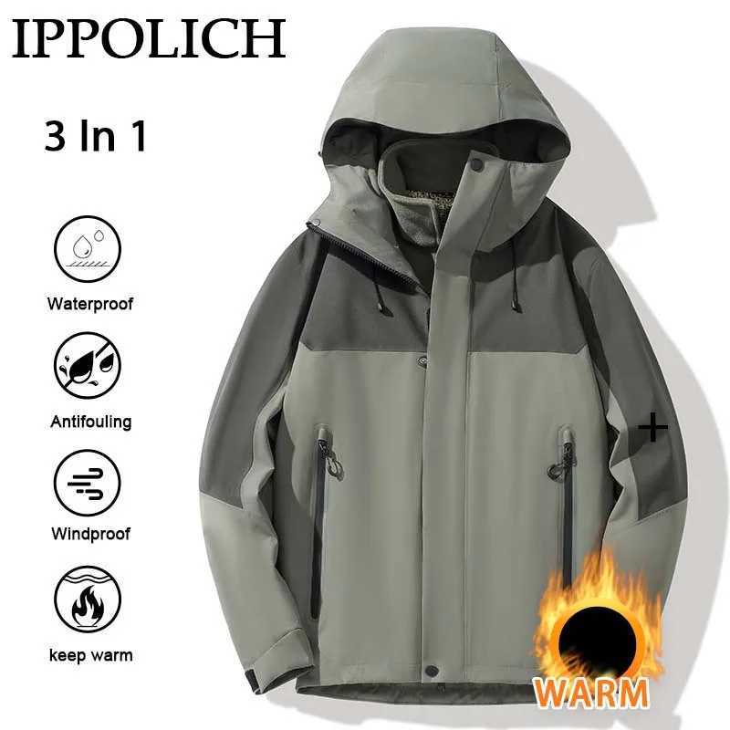 Hiking Jacket Men Waterproof Women 3 In 1 Warm Windproof Coats Winter Mountaineering Ski Outdoor Camping Jackets Fleece Ski CoatT250311