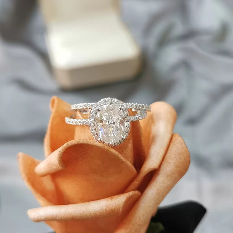 18K White Gold D Color 2ct Oval Moissanite Women Jewelry Wedding Set Band Rings Engagement Ring