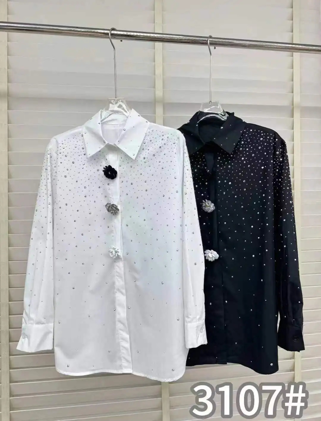Diamond Black and White Womens Shirt Fashionable Long Sleeve Button Top Blue 250311