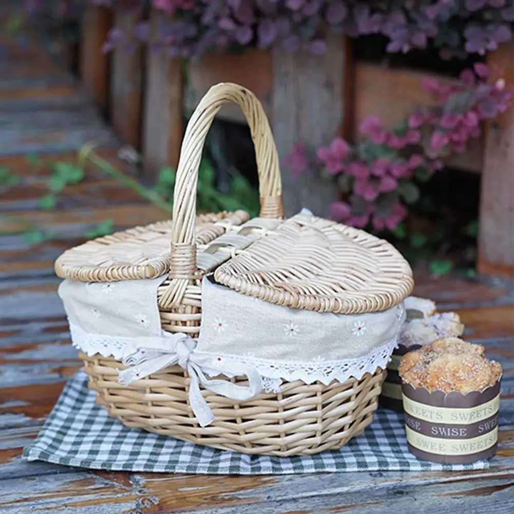 Outdoor Picnic Basket is Woven Countryside Large Size With Lid Oval is Woven Storage Basket Hand Woven Basket X250311