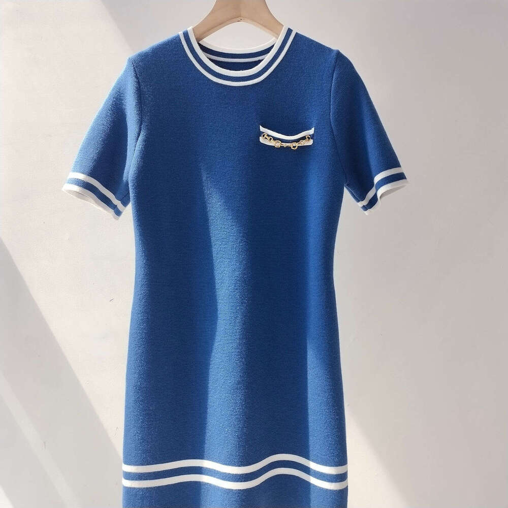 Chunyuan G's New Dress For Spring And Summer, High-End Women's Clothing Style In Nanyou, Round Neck, Short Sleeved, Mid Waist, A-Line Knitte
