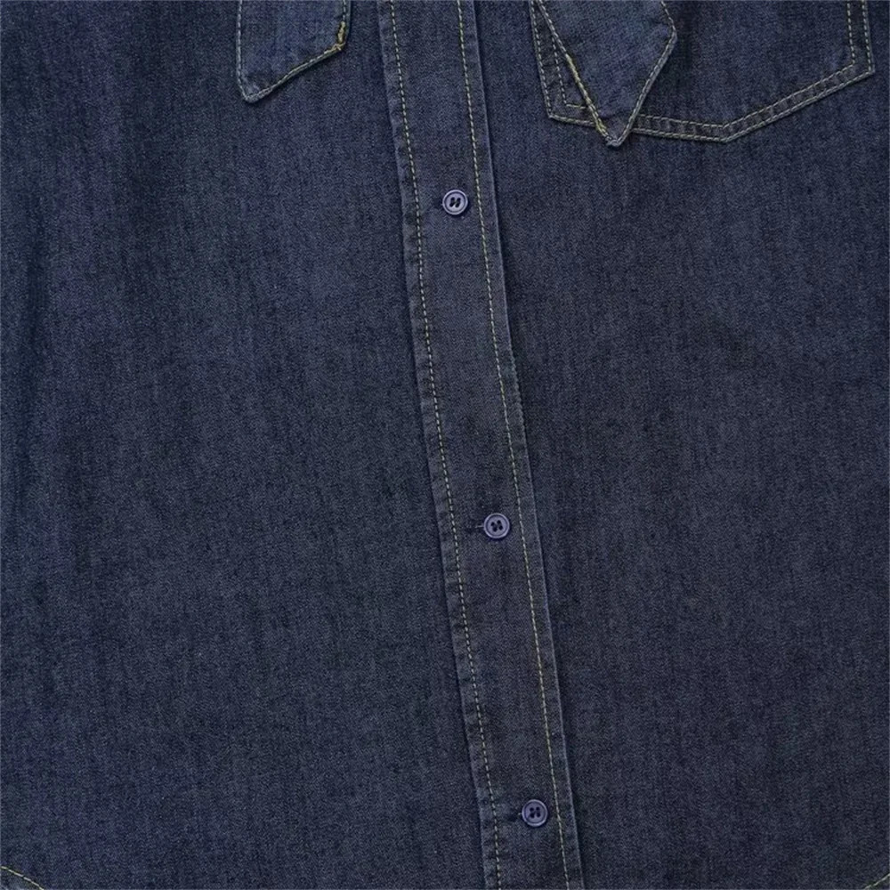UNIZERA AutumnWinter Product Fashionable Womens Loose Color Contrasting Bright Thread Decorative Bow Denim Shirt 250311
