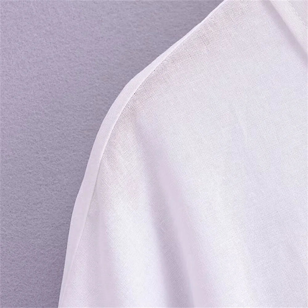 ZAR SpringSummer Womens Pocket Decoration White Loose Slimming Basic Long sleeved Pure Linen Shirt 250311