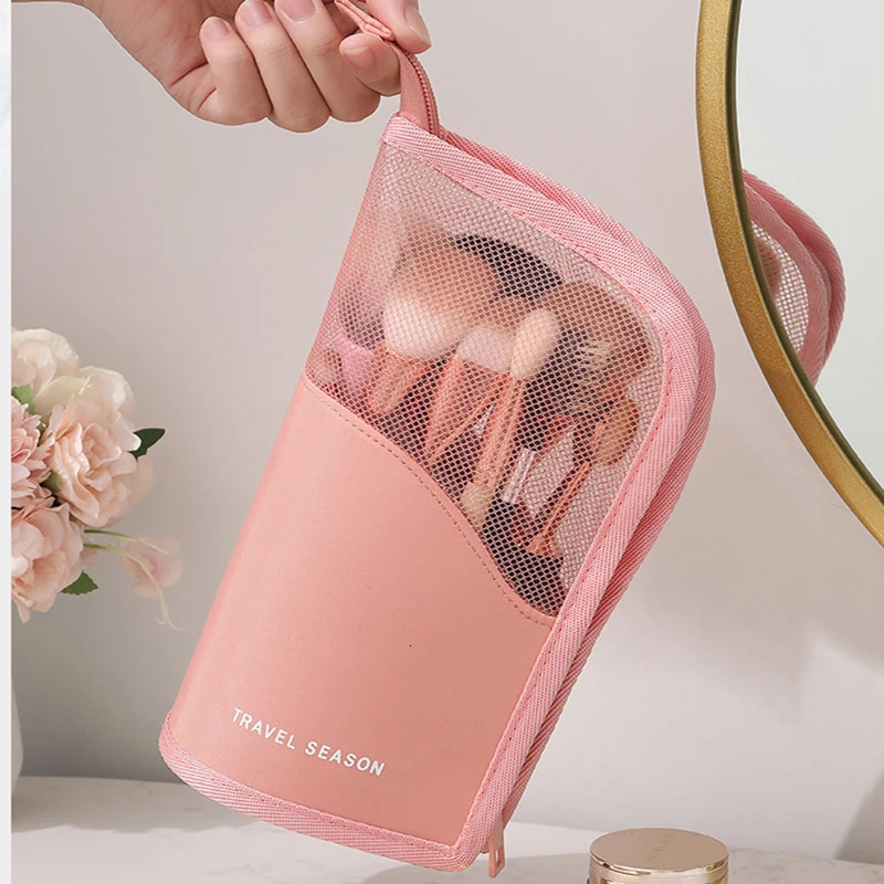 1 Pc Stand Cosmetic Bag for Women Clear Zipper Makeup Travel Female Brush Holder Organizer Toiletry 250311