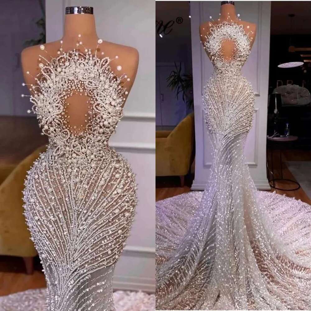 Sleeveless dresses for women, sexy wedding dress, bridal dresses, sweep floor, pearls, the