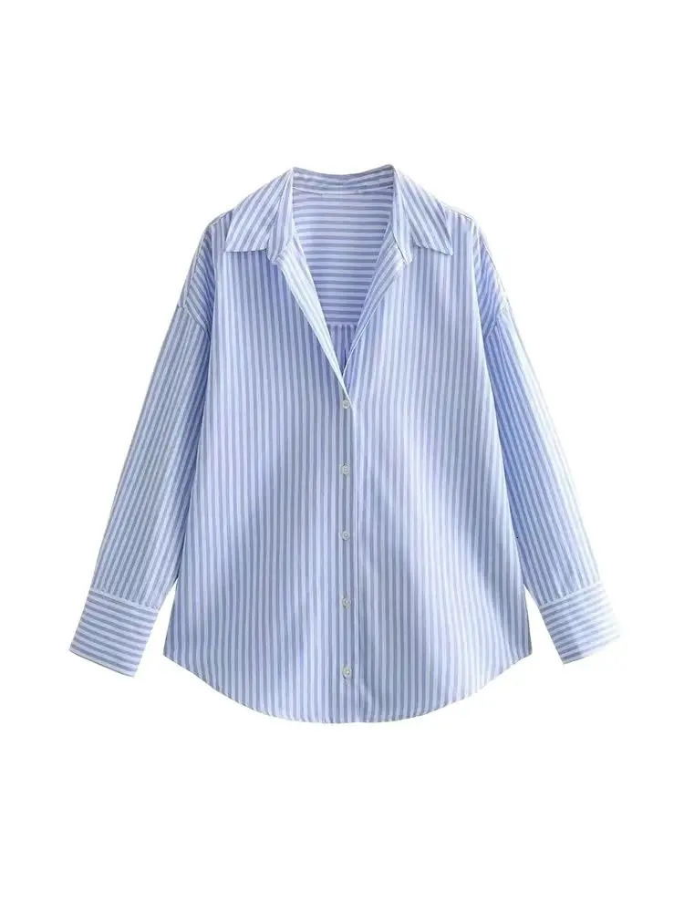 TRZALoose Asymmetric Shirts for Women Long Sleeve Front Button Female Blouses Chic Tops Fashion 250311