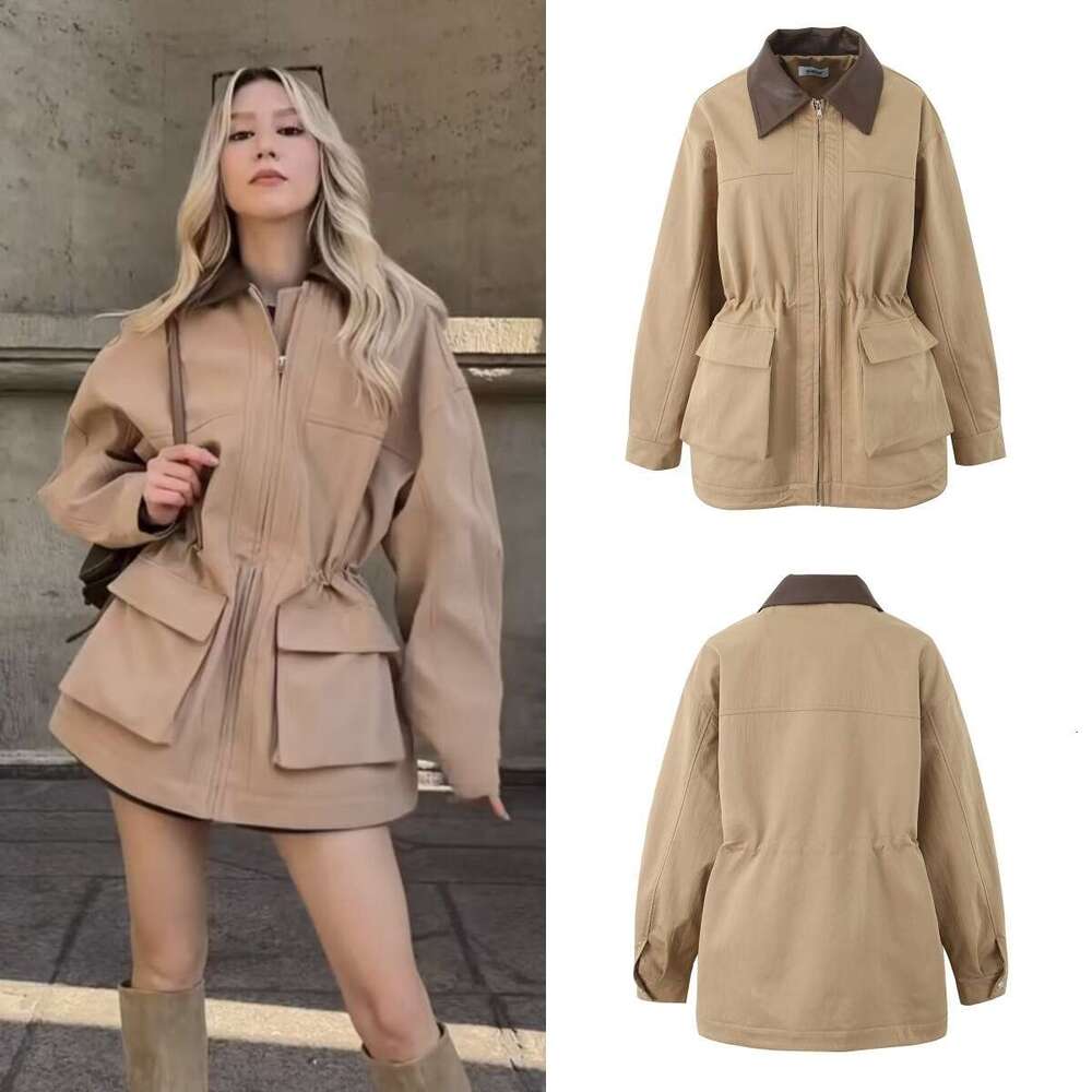 Fashion Workwear Style Long Sleeved Waist Cinched Windbreaker Jacket Top, 2025 Spring Autumn New Product D79445