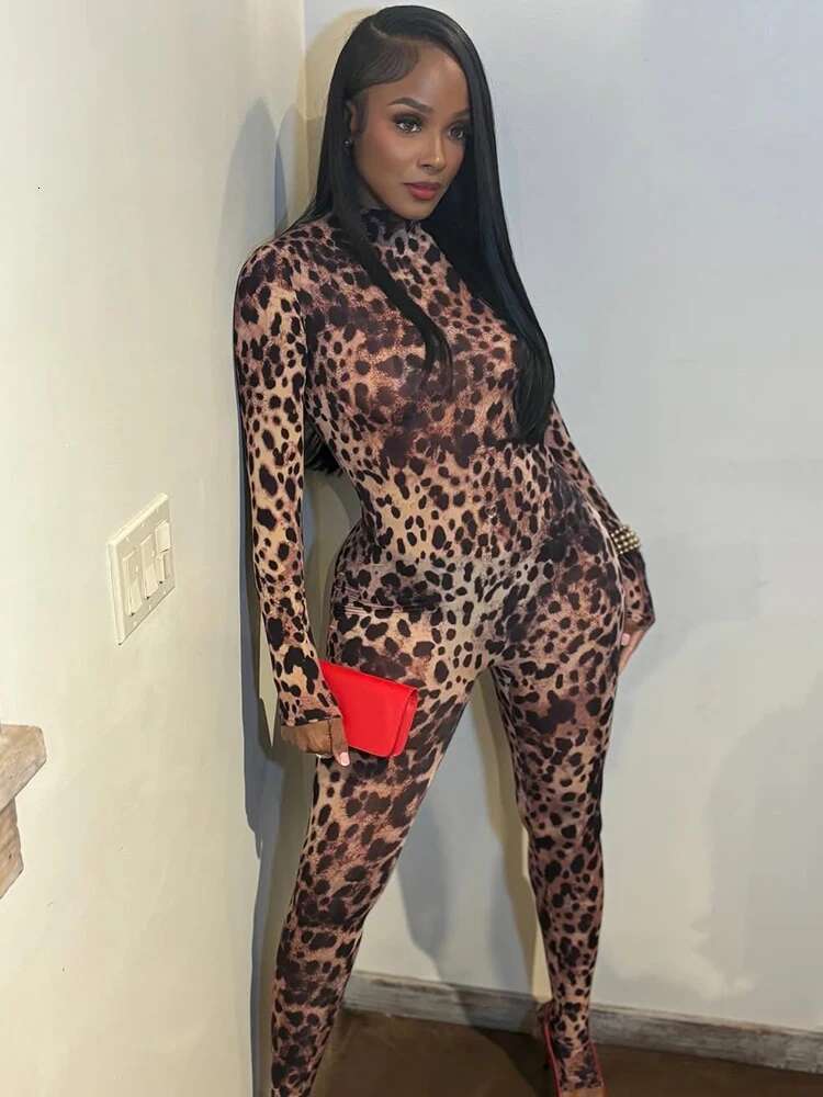 Weird Puss Zip Fit Jumpsuit Women 2025 Spring Y2k Leopard Print Full Sleeve Hipster Midnight Stretch Streetwear Workout Overalls