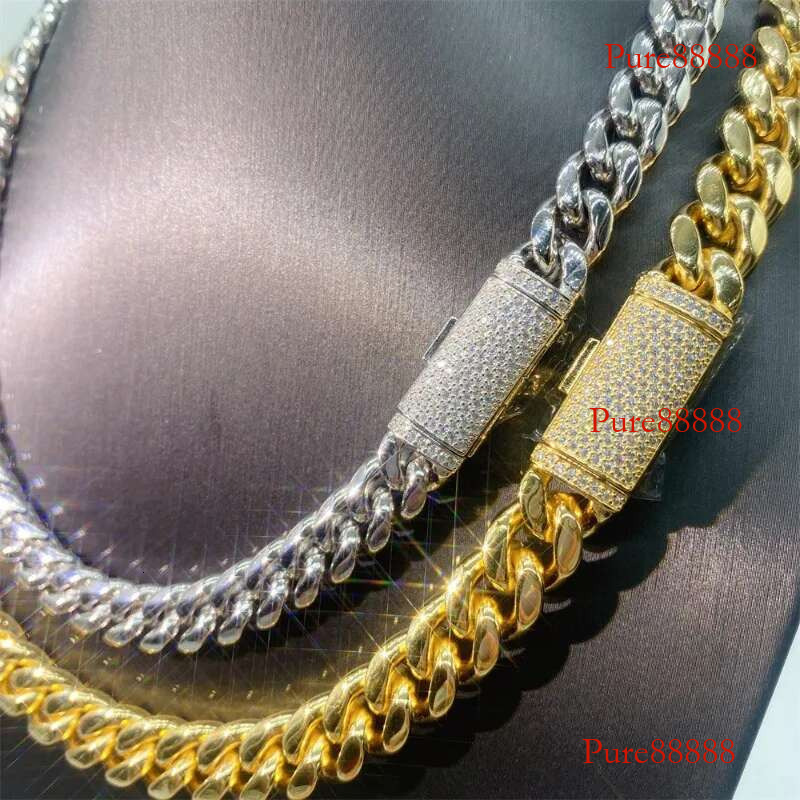 Hiphop Iced Out Moissanite Buckle Sier Cuban Necklace Stainless Steel Rock Men Jewelry Gold Plated Pass Tester Gift