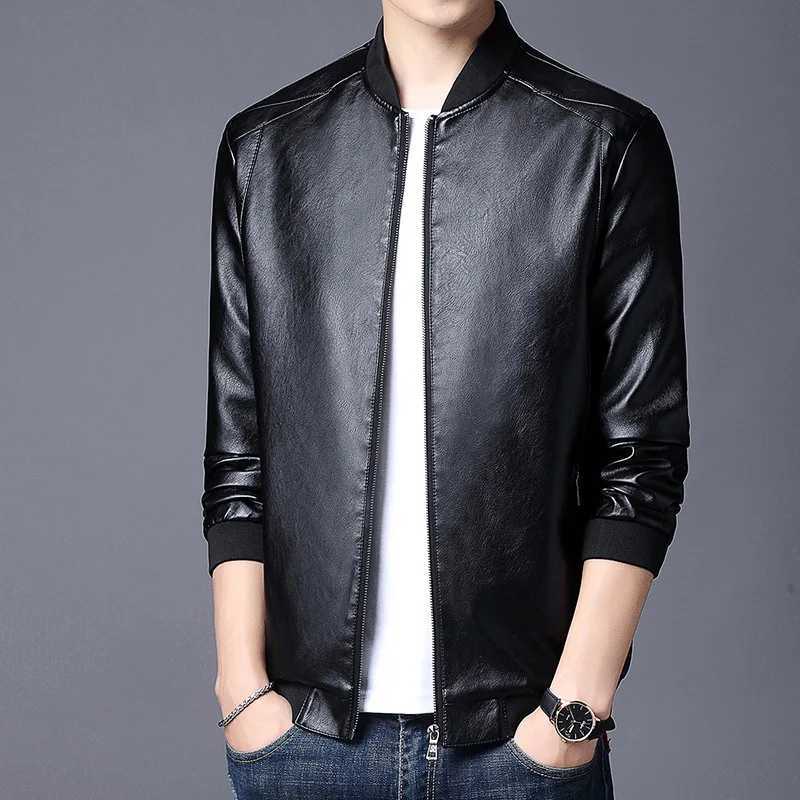 Cross-border Large Size Leather for Men in Autumn Stand Collar Jacket Fat Leather Jacket Youth Motorcycle Leather Direct SalesT250311