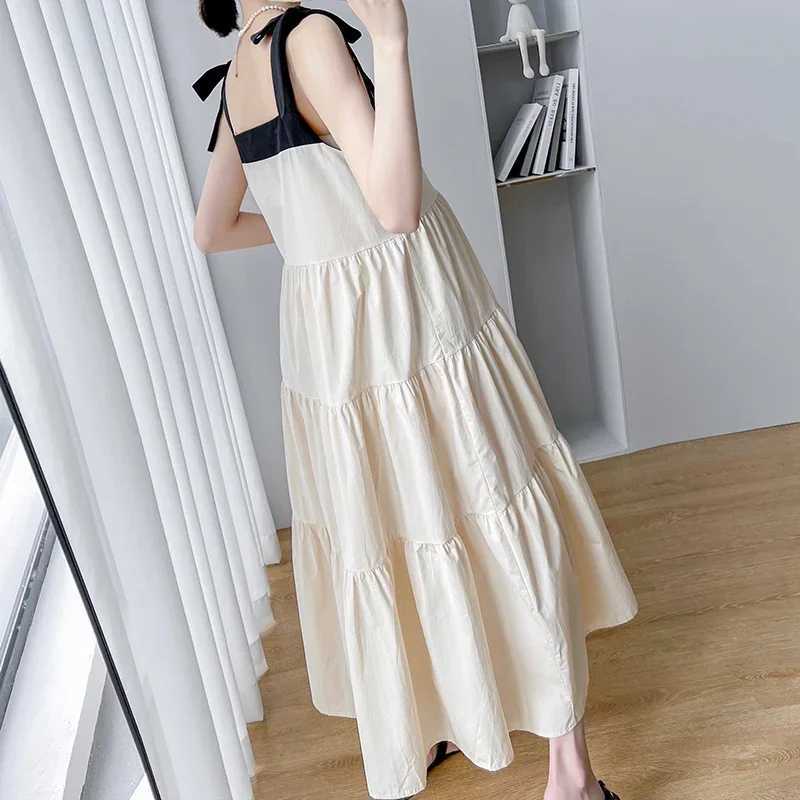 Summer Sweet Pregnant Women Dress Backless Square Collar Sleeveless Maternity Strap Dress Long Loose Pregnancy Beach Dress LooseT250311