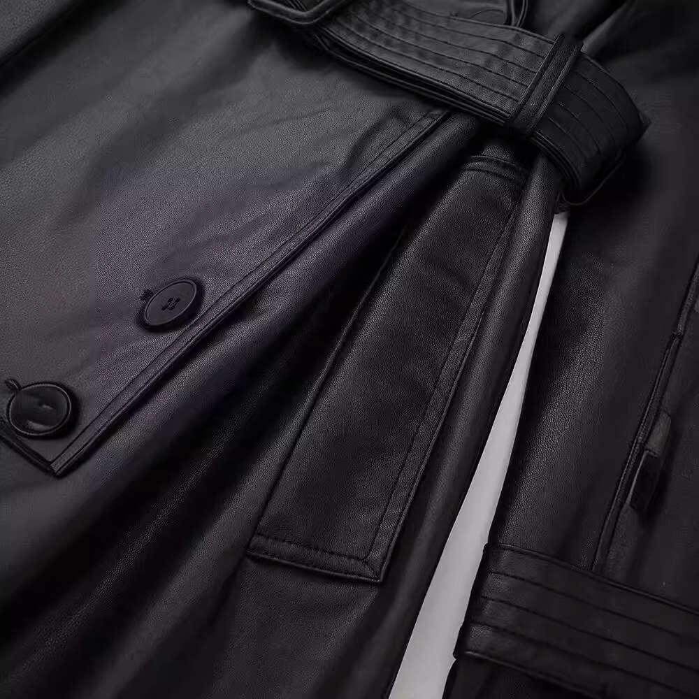 2024 Spring New French Style Personalized Fashion Elegant Leisure 100 PU Imitation Leather Windbreaker