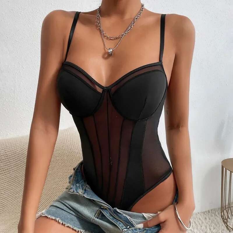 Bodysuit Gerie Tight Fitting Women Deep V-Neck Shaping Adjustable Shoulder Straps Reinforced Sexy Soft Padded Bra Top
