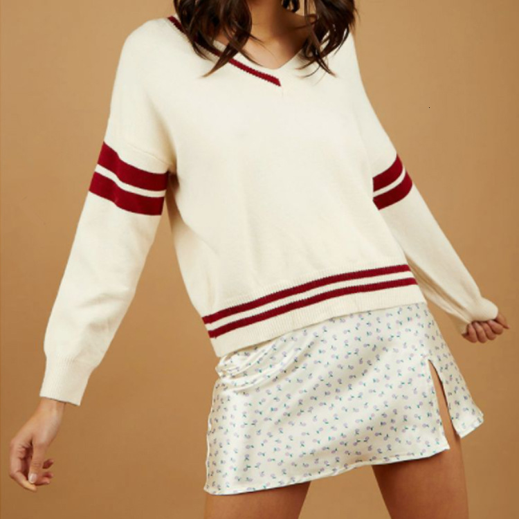 Sweater, Women's Autumn And spring Loose Base Sweater, Casual Simple Solid Color Striped V-Neck Pullover, Outerwear