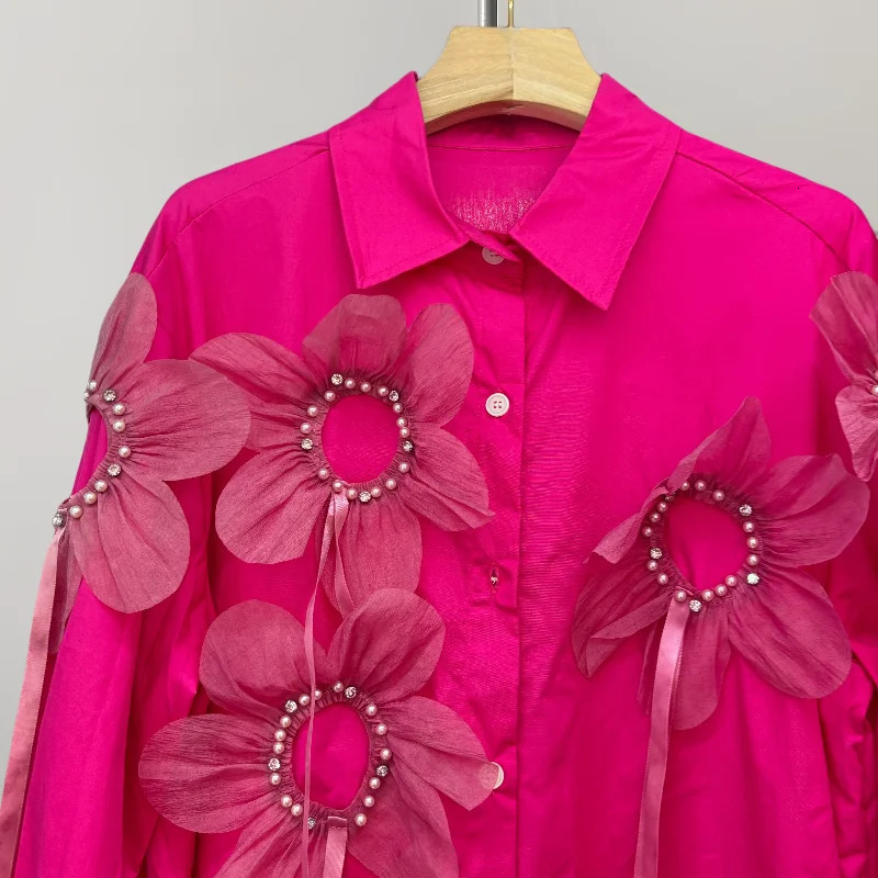 EuropeanClothesLooseBlouseSexyCardiganVintage singleBreasted3D flowerWomenShirtLong SleeveCasualTops41269 250311