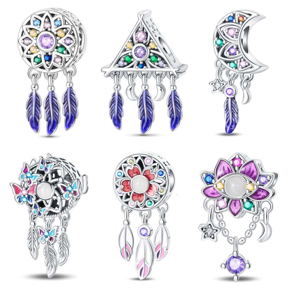 925 Sterling silver Dreamcatcher Moon Bead Pendant Charms Fit bracelet DIY Jewelry Accessories Bracelet New Style