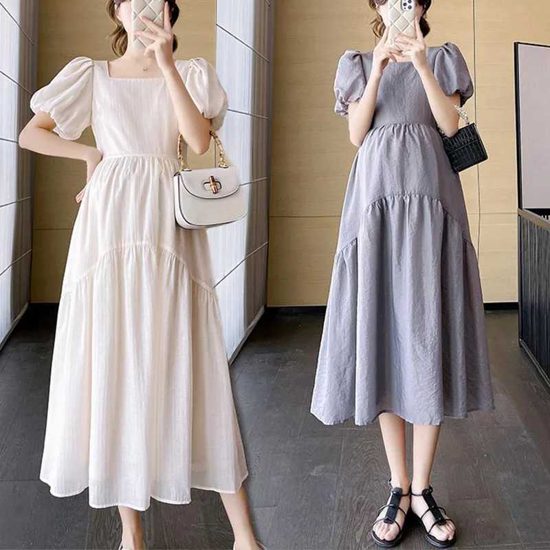 New Maternity Dresses Summer Fashion A-line Loose Short Sleeve Skirt Pregnant Women Clothing Pregnancy Mom Printed Doll DressT250311