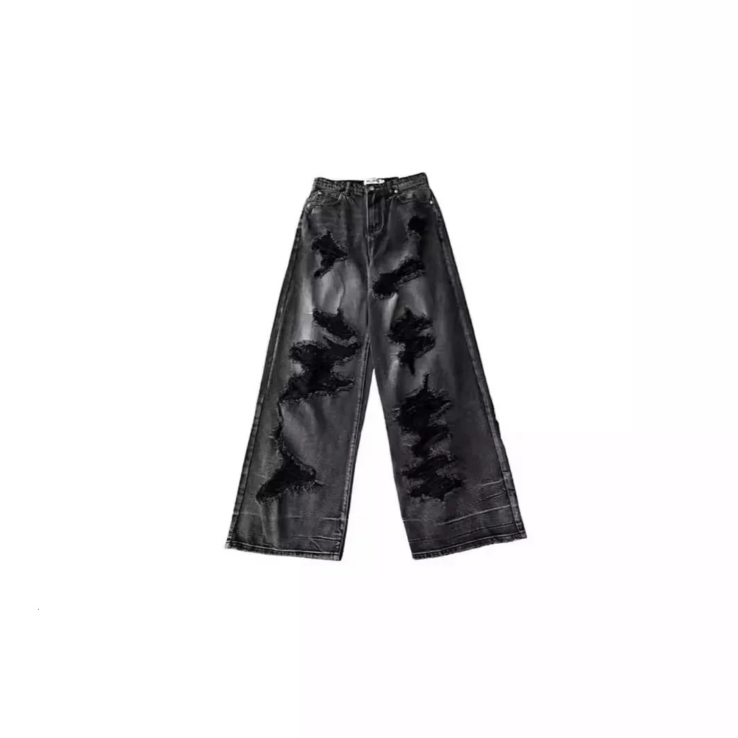 Unique Cool Ripped Jeans Womens Summer Distressed American Style Bell Bottoms Loose Fit Versatile Straight Leg Long Pants 250311