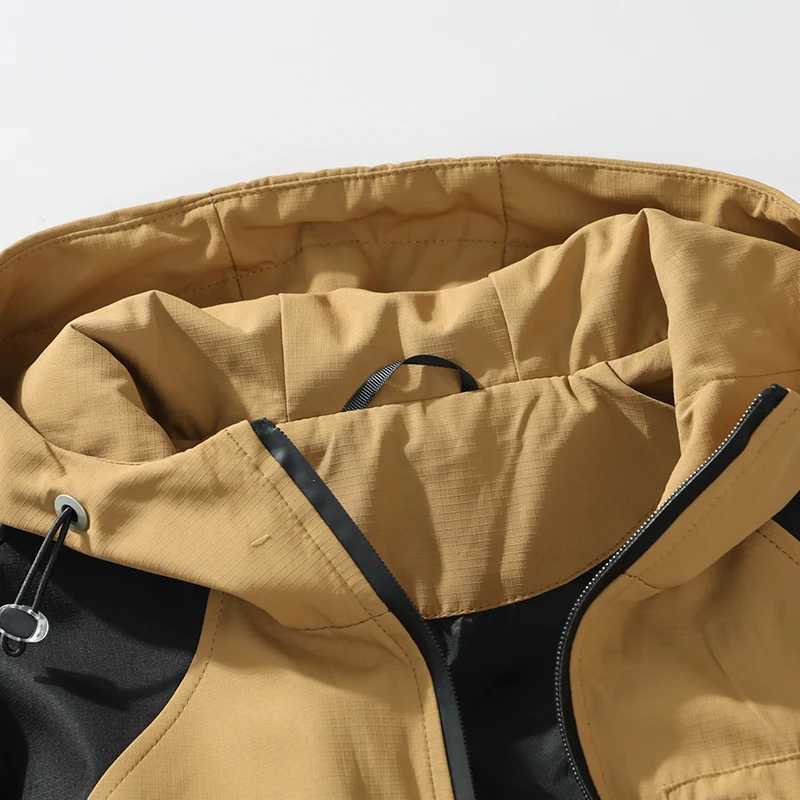 CHRLCK Mens Assault Suit Hood Jacket Spring Autumn Zip Up Jackets Outdoor Windproof Coat Solid Patchwork Jacket Hiking CoatsT250311