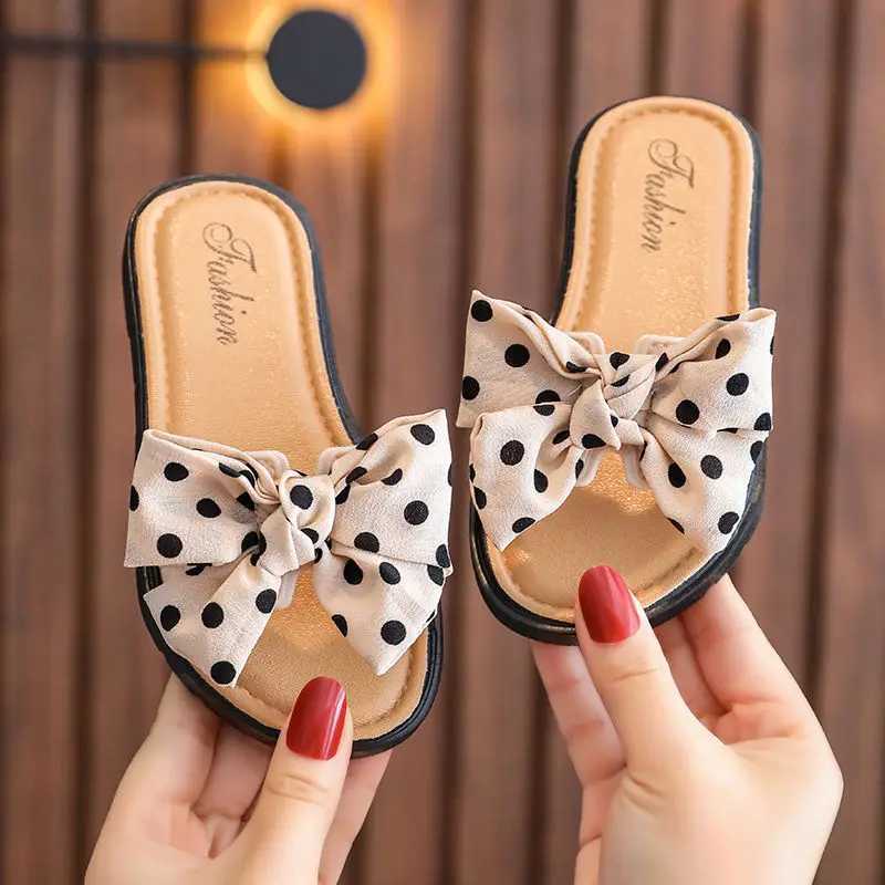 2023 New Bow Open Toe Slide Sandals Non-slip Flip Flops Children Home Slippers Kids Girls Summer Cute Beach Slippers CSH1343T250311