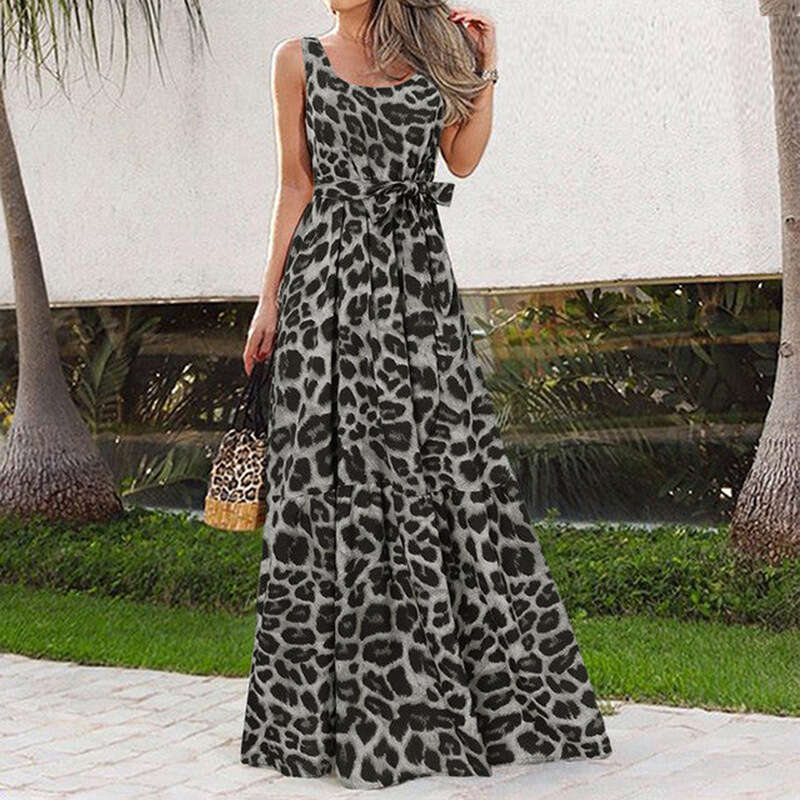 2025 New Bohemian Long With Printed Pleated Waist, And Large Swing Suspender Dress 661 KLMY