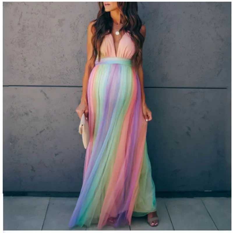 Patchwork Pregnant Womens Sleeveless Fashion Es for Photo Shoot Summer Cotton Gauze Pregnancy Dress Maternity DressesT250311