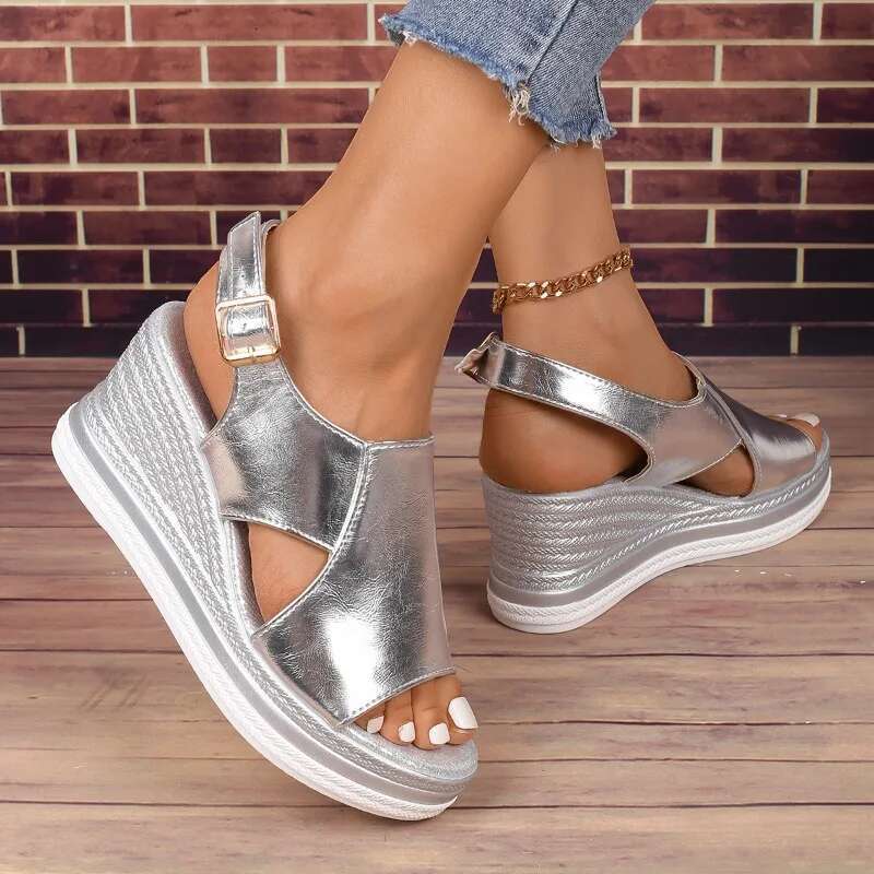 Peep Women Summer Toe Wedge Sandals Back Strap Buckle Platform Sandles Woman Fashion Thick Sole Sandalias Roman Shoes