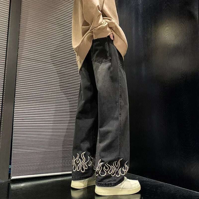 Hip Hop Street Men s Clothing Fashion Designer Summer Men s Jeans Personalized Embroidery Loose High quality Pure Cotton Pants Straight Leg Wide Leg C