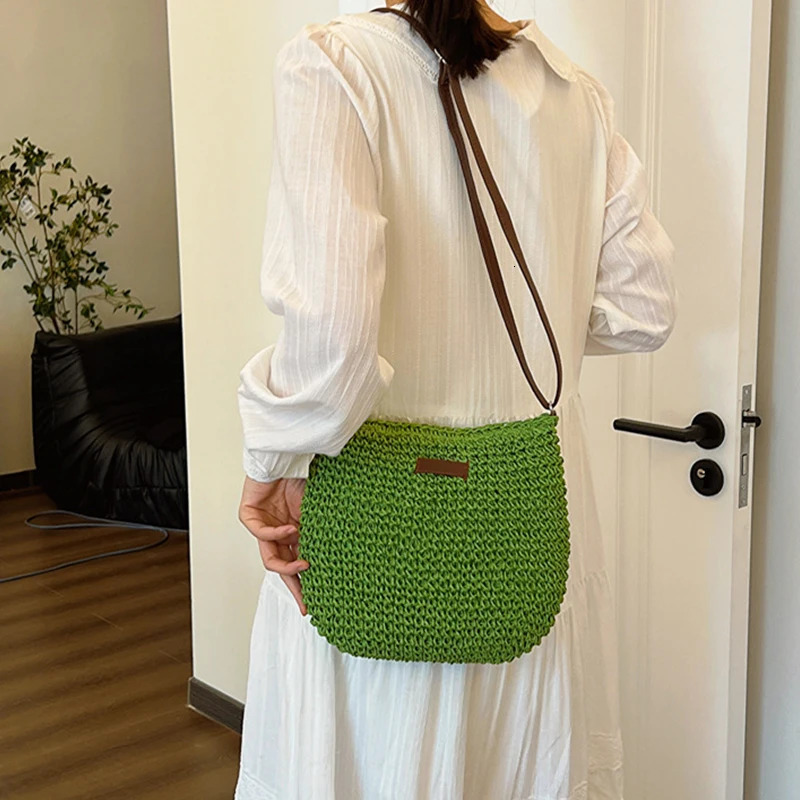 Summer Rattan Straw Bag For Women Knitted Beach Bag Bohemia Style Crossbody Bag Vacation Shoulder Bags Daily Clutch sac R250311