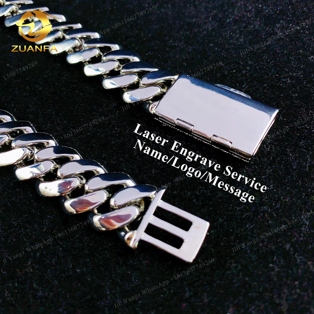 ZuanFa Jewelry Plain Cuban Chain VVS Moissanite Iced Out Box Cuban Link Chain Rapper Hip Hop Necklace Rock