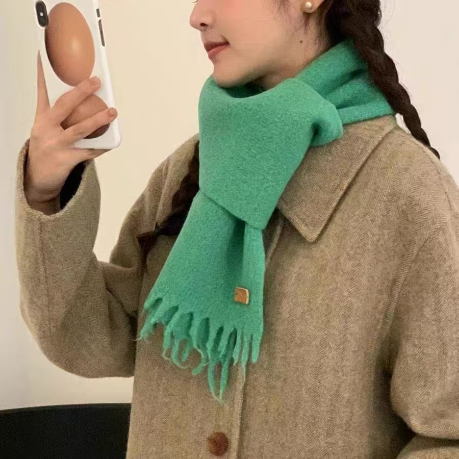 K095 2024 new Korean wool autumn and winter warm egg scarf solid color neck protection scarf shawl