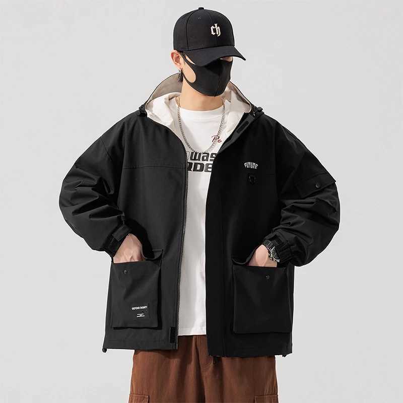 Spring Mens Jacket Hooded Korean Multi-Pockets Windbreaker Windproof Fashion Coat Outdoors Casual Jackets for Men Plus Size 8xlT250311