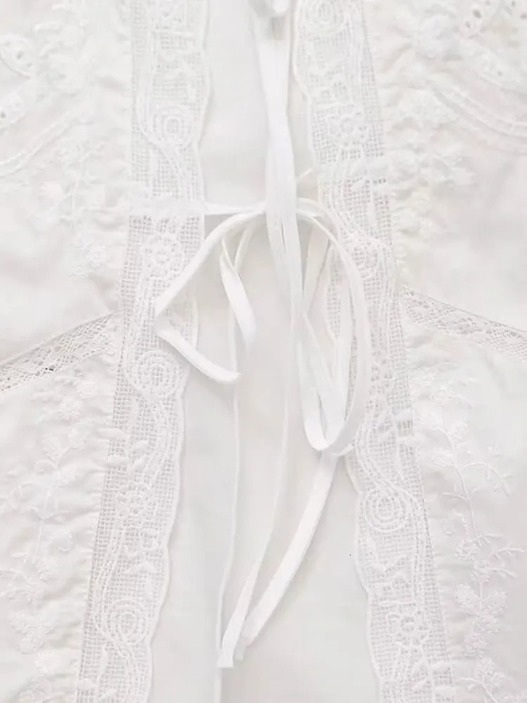 TRZAWomens Lace y Blouses O Neck Sleeveless Front Tied Female Shirts Chic Tops Fashion 250311