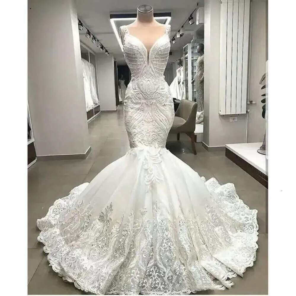 Pcs One NEW High End Unique Lace Mermaid Wedding Dresses Appliques Dubai Beaded Bridal Gowns Custom Made Robe De Mariee