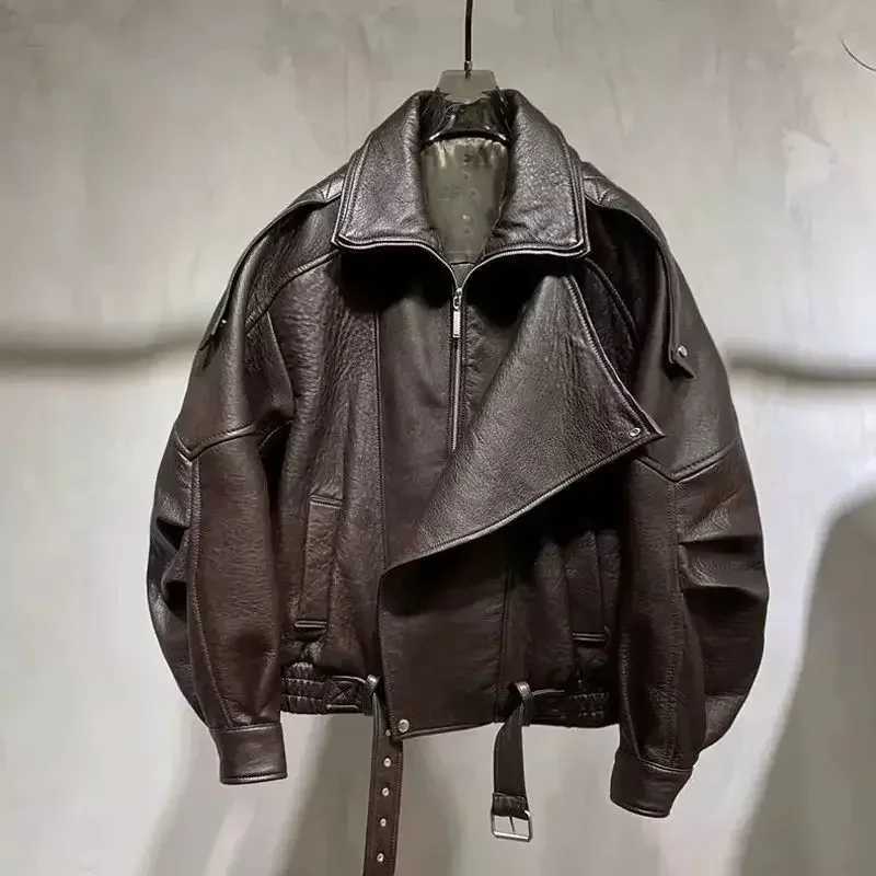 Korean Fashion Black Leather Jacket Women Clothing Autumn/Winter New Loose Casual Coat PU Leather Motorcycle Jacket Women TopsT250311